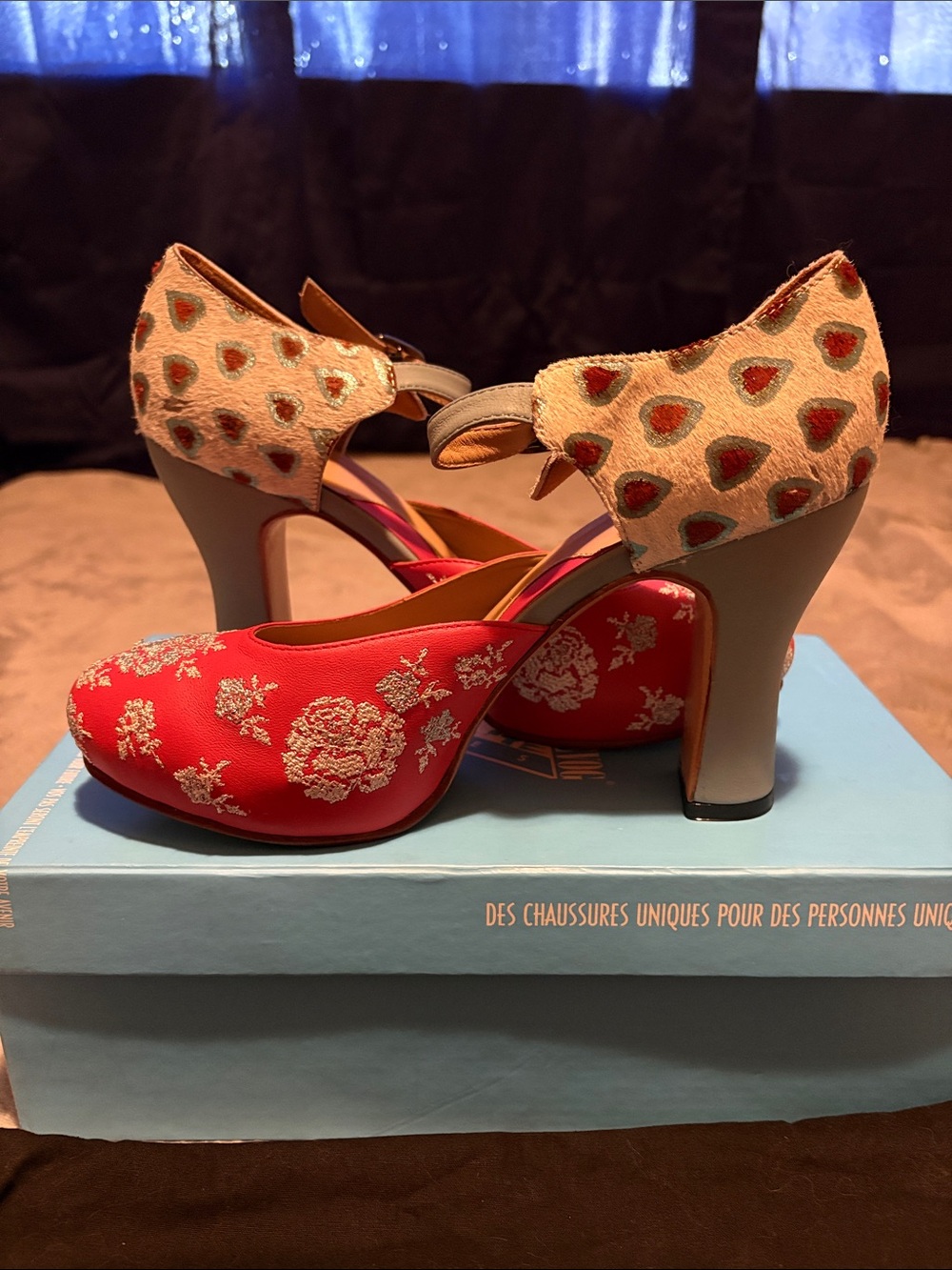 John Fluevog- Pre Loved Miracles Floral and Heart Mary Janes - Picture 2 of 10